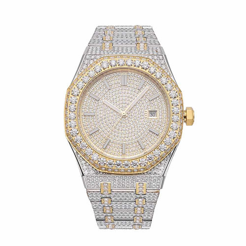 moissanite bust down watch 14k yellow gold white