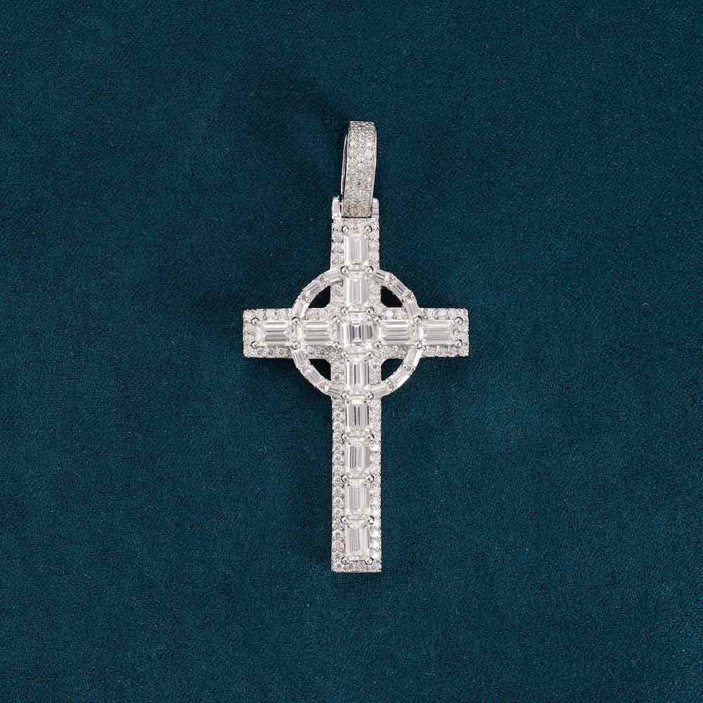 Mossanite celtic cross pendant white gold