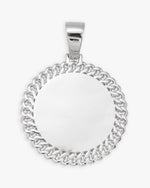 Moissanite Circle Cuban Photo Pendant - White Gold