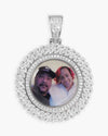 Moissanite Circle Cuban Photo Pendant - White Gold