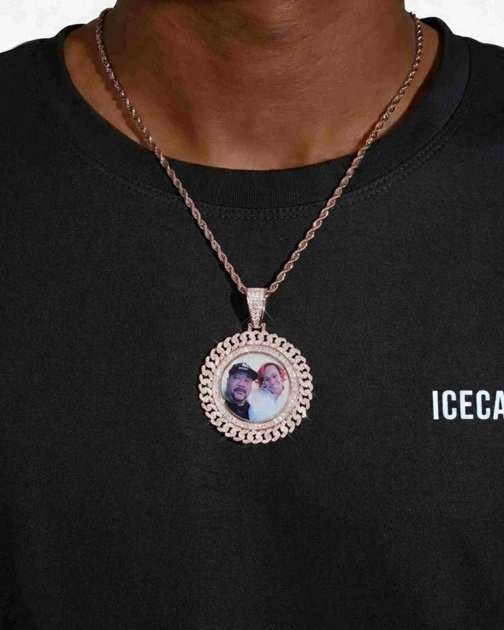 Moissanite Circle Cuban Photo Pendant - Rose Gold