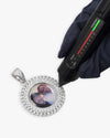 Moissanite Circle Cuban Photo Pendant - White Gold