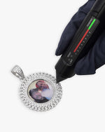 Moissanite Circle Cuban Photo Pendant - White Gold