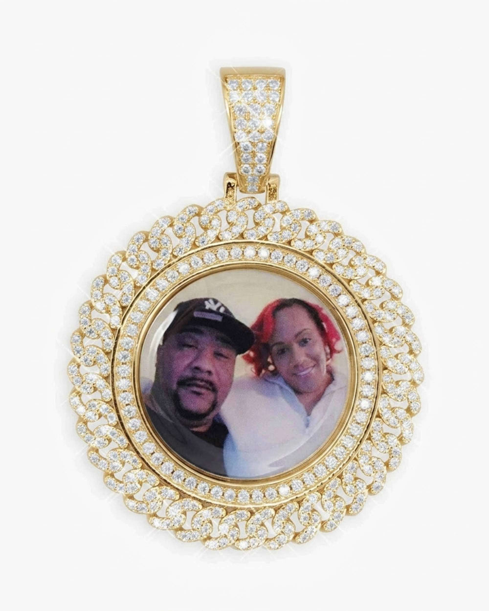 Moissanite Circle Cuban Photo Pendant - Yellow Gold