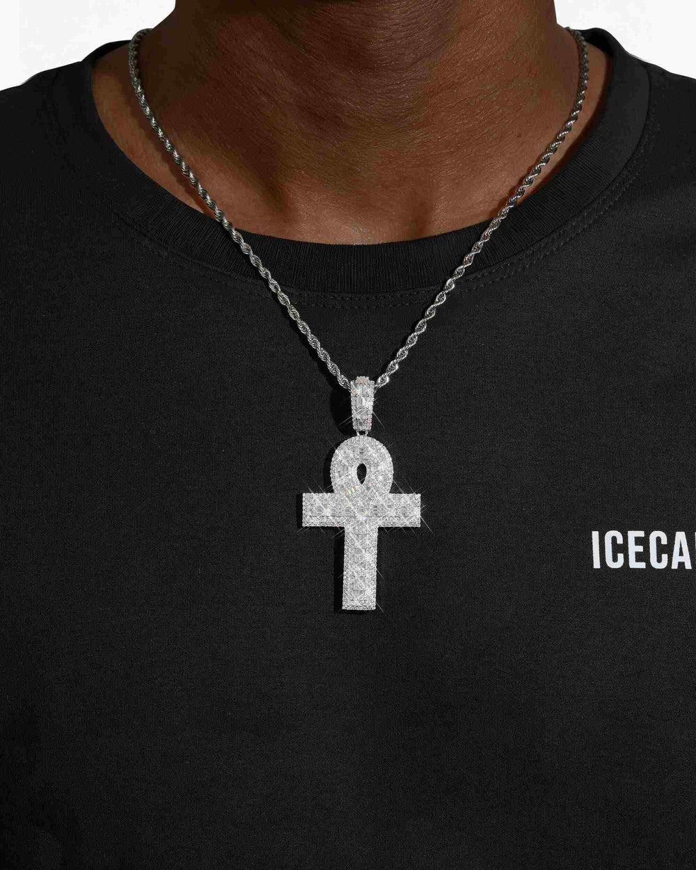 moissanite cross hoop pendant 14k icecartel model