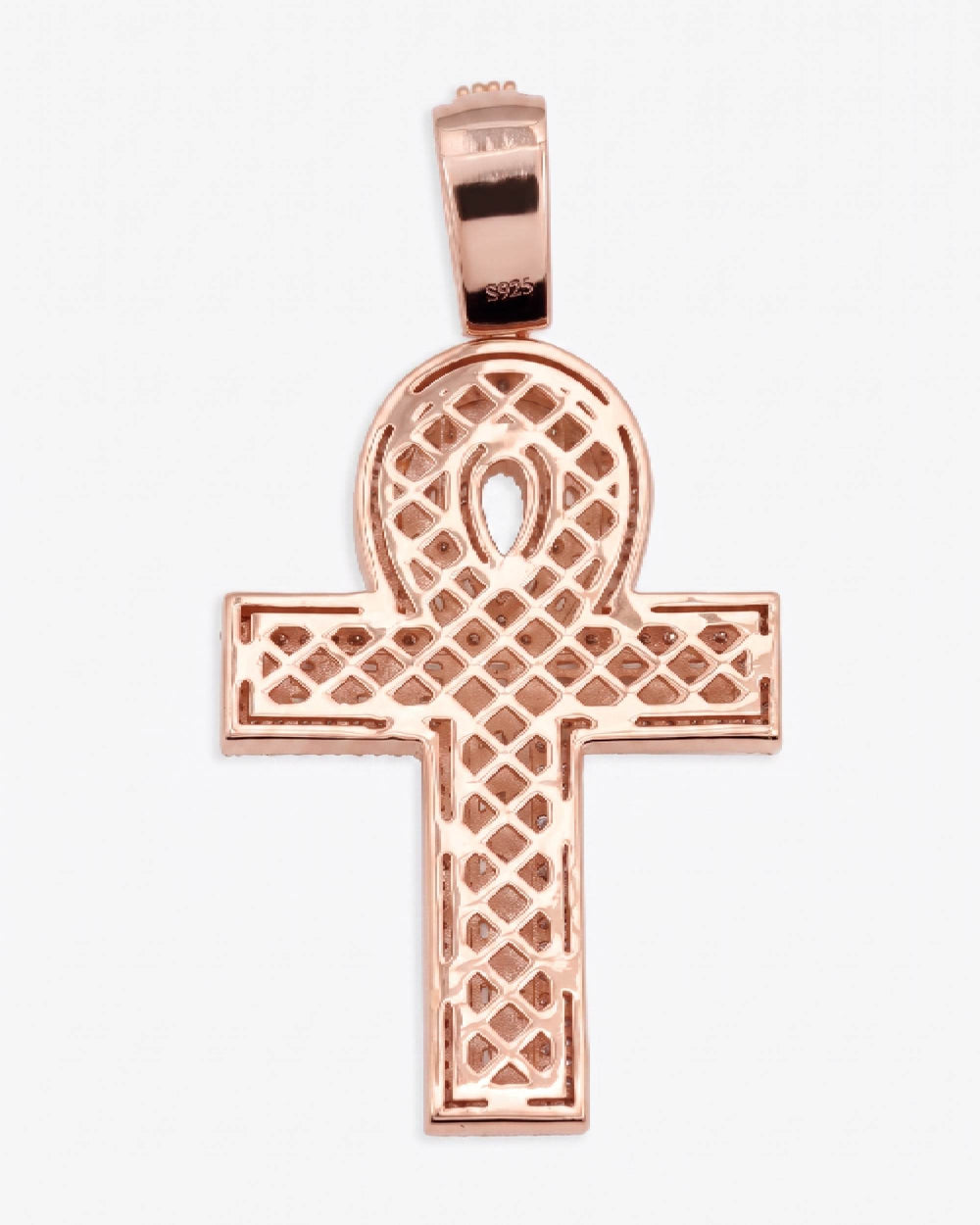Moissanite Cross Hoop Pendant 14K - Rose Gold