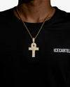 Moissanite Cross Hoop Pendant 14K - Yellow Gold