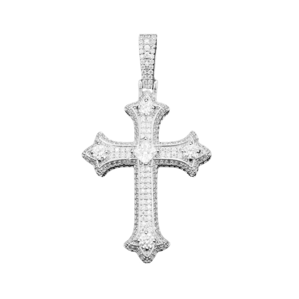 moissanite cross pendant 925 silver iced out diamond front