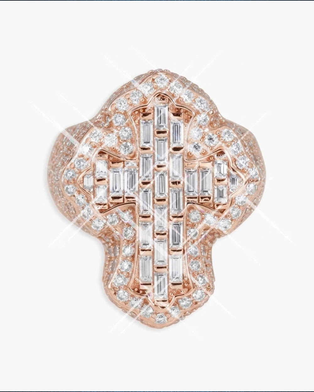 Moissanite Fleur Cross Ring 14K Gold - Rose Gold