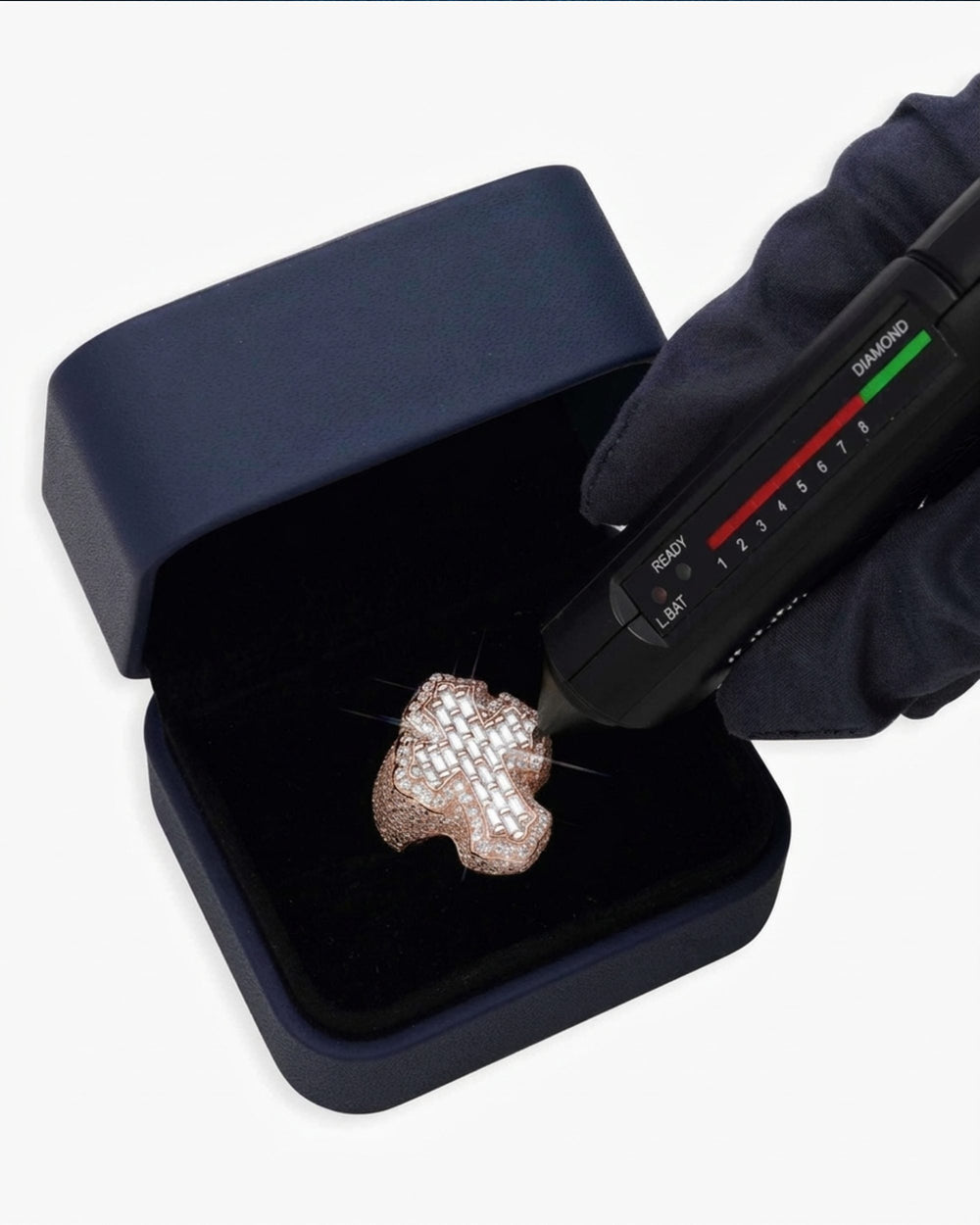 Moissanite Fleur Cross Ring 14K Gold - Rose Gold