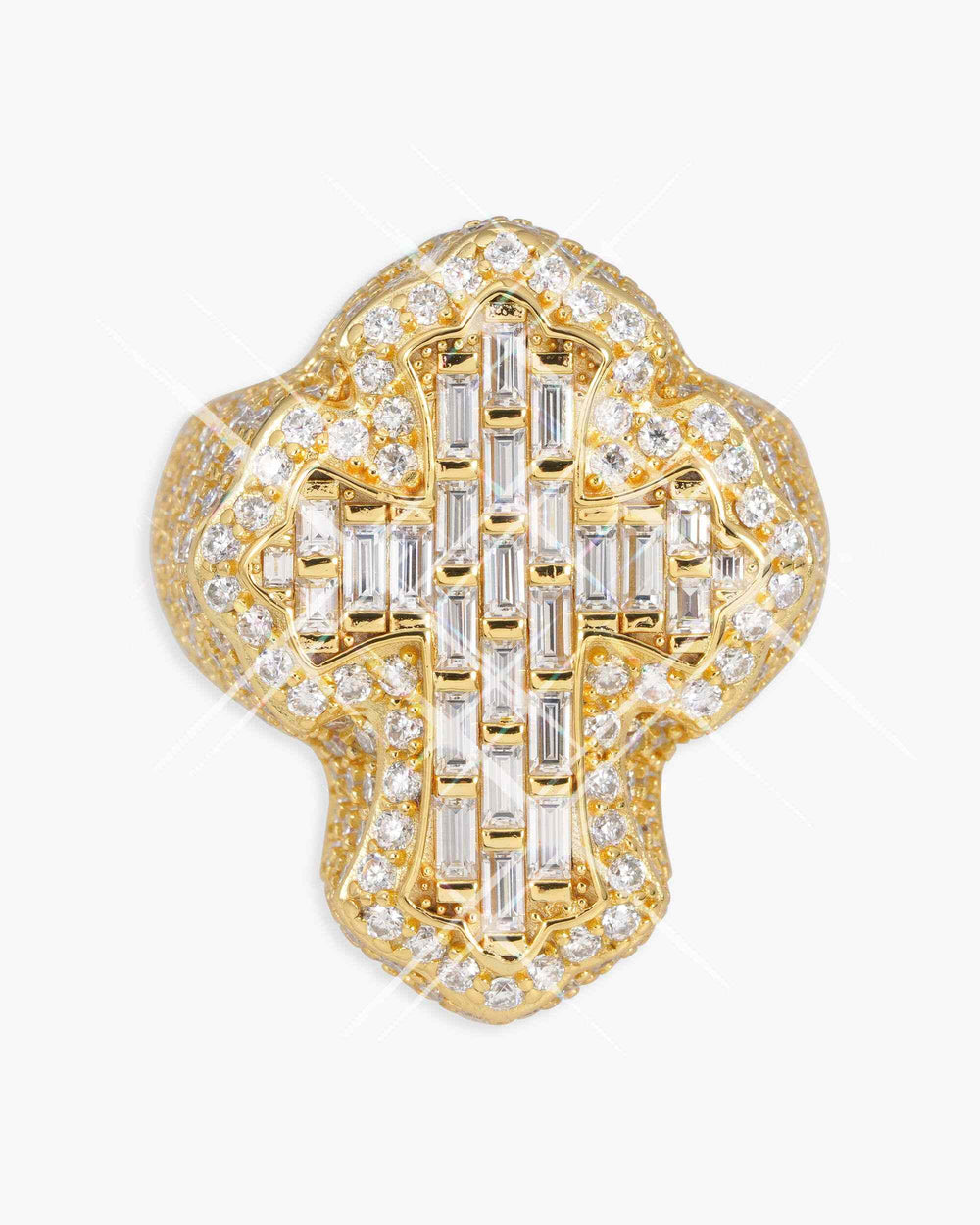 Moissanite Fleur Cross Ring 14K Gold - Yellow Gold