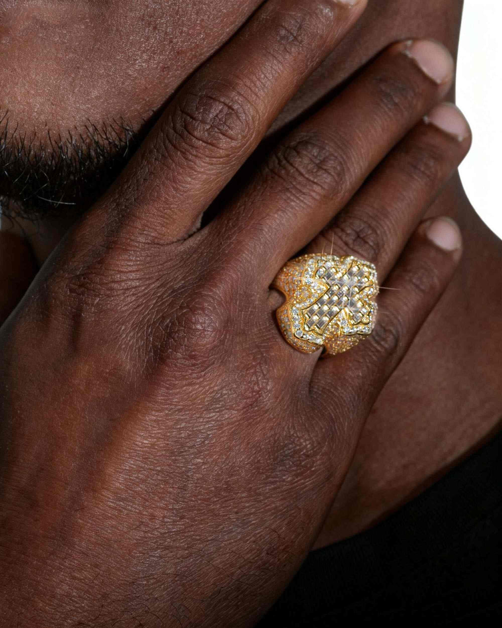 Moissanite Fleur Cross Ring 14K Gold - Yellow Gold