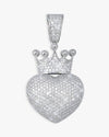 Moissanite Crowned Heart Pendant 14K Gold - White Gold