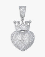 Moissanite Crowned Heart Pendant 14K Gold - White Gold