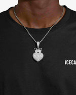 Moissanite Crowned Heart Pendant 14K Gold - White Gold
