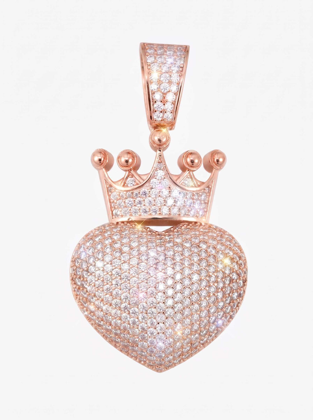 Moissanite Crowned Heart Pendant 14K Gold - Rose Gold