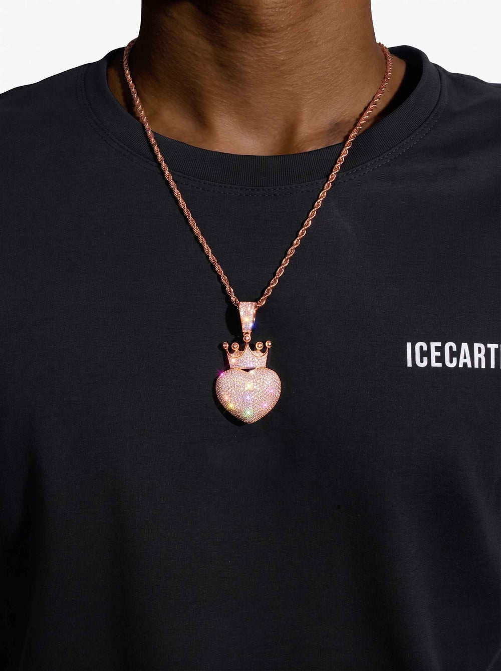 Moissanite Crowned Heart Pendant 14K Gold - Rose Gold