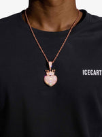Moissanite Crowned Heart Pendant 14K Gold - Rose Gold