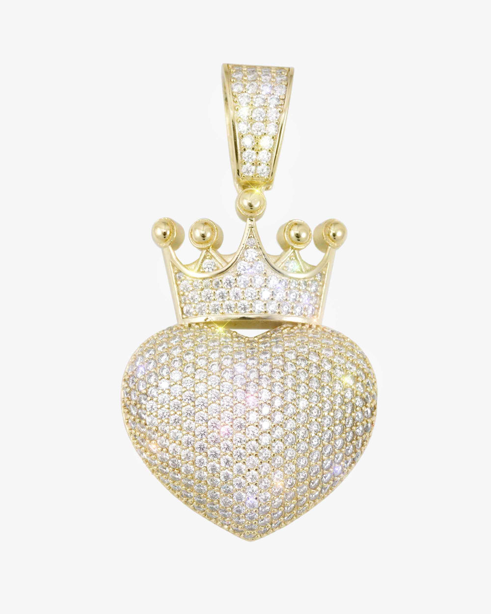Moissanite Crowned Heart Pendant 14K Gold - Yellow Gold