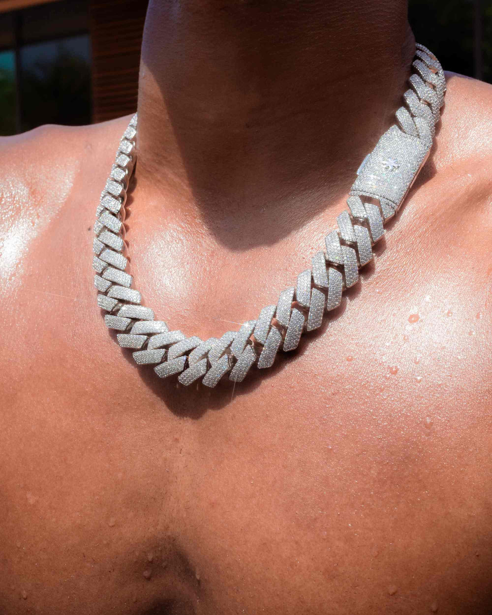 3 Row 20MM Prong Moissanite Cuban Link Chain 14K Gold