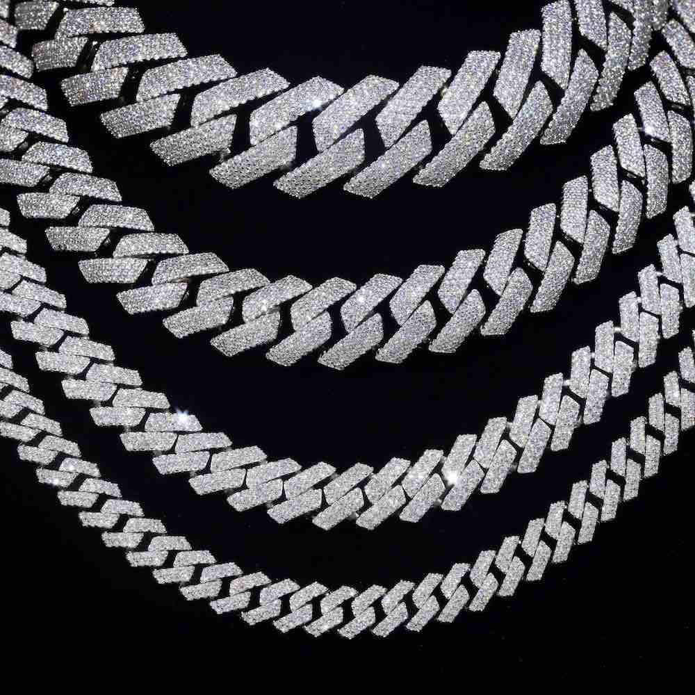 Moissanite Cuban Link Chain All Sizes close up