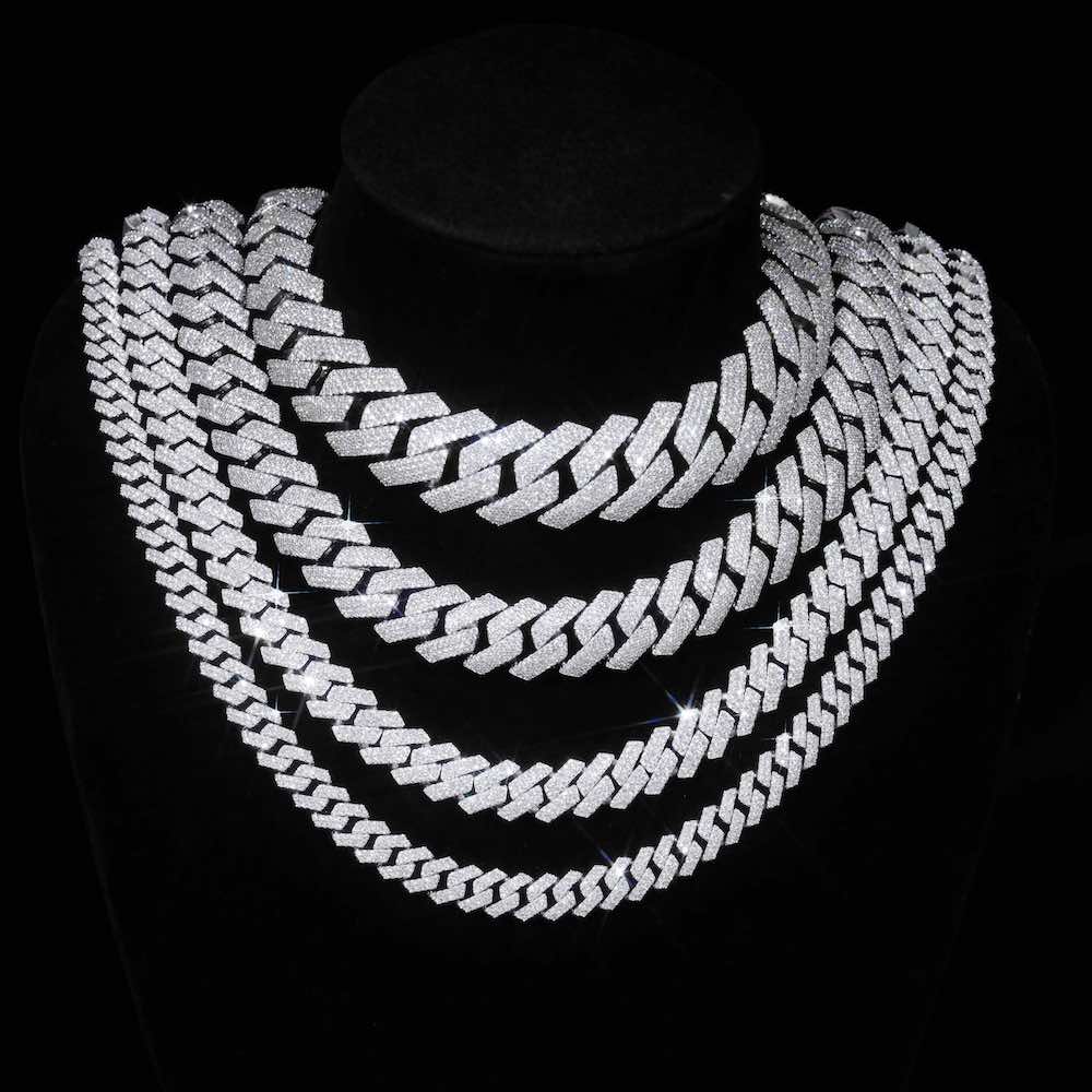 Moissanite Cuban Link Chain All Sizes neck display