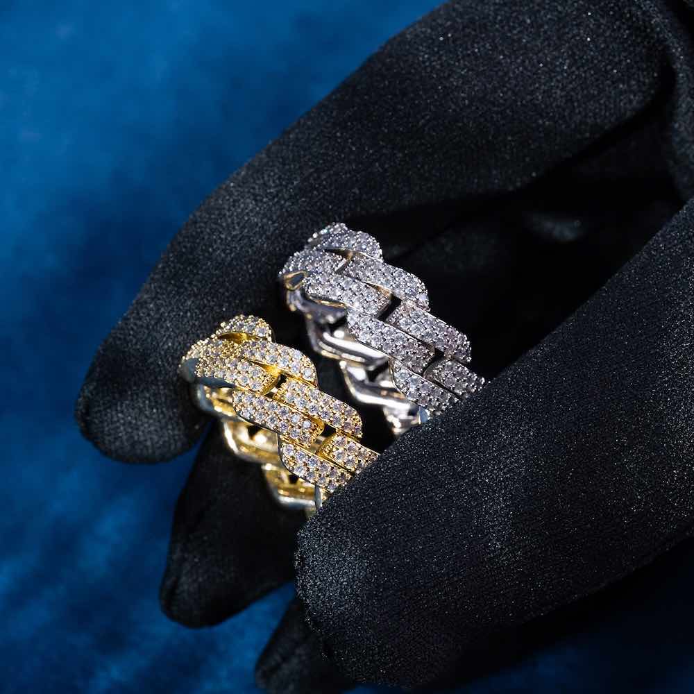 Moissanite Cuban Link Ring 14k Gold hand