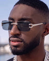 Moissanite Diamond Rectangle Sunglasses 14K Gold - Black