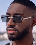 Moissanite Diamond Rectangle Sunglasses 14K Gold - Black