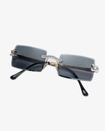Moissanite Diamond Rectangle Sunglasses 14K Gold - Black