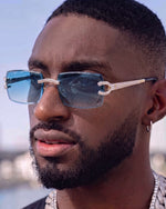 Moissanite Diamond Rectangle Sunglasses 14K Gold - Blue