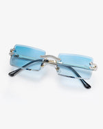 Moissanite Diamond Rectangle Sunglasses 14K Gold - Blue