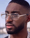 Moissanite Diamond Rectangle Sunglasses 14K Gold - Clear