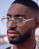 Moissanite Diamond Rectangle Sunglasses 14K Gold - Clear