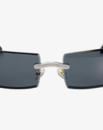 Moissanite Diamond Rectangle Sunglasses 14K Gold - Black