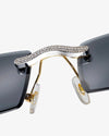 Moissanite Diamond Rectangle Sunglasses 14K Gold - Black