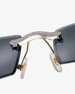 Moissanite Diamond Rectangle Sunglasses 14K Gold - Black