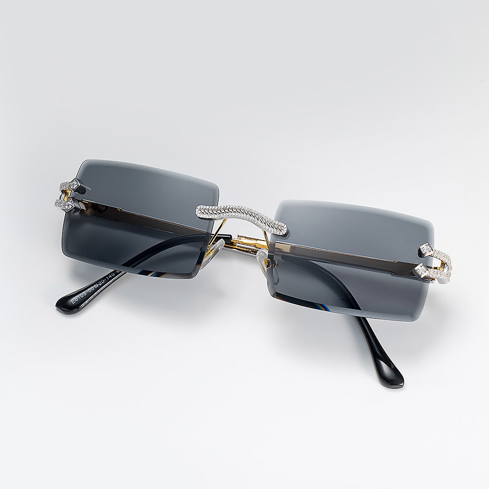 moissanite diamond rectangular sunglasses black lens