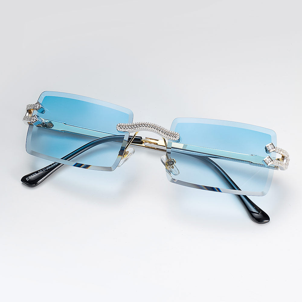 moissanite diamond rectangular sunglasses blue lens