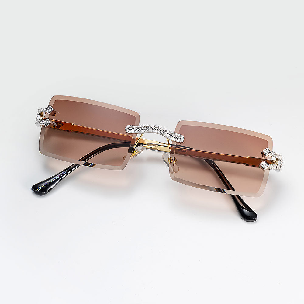 moissanite diamond rectangular sunglasses brown lens