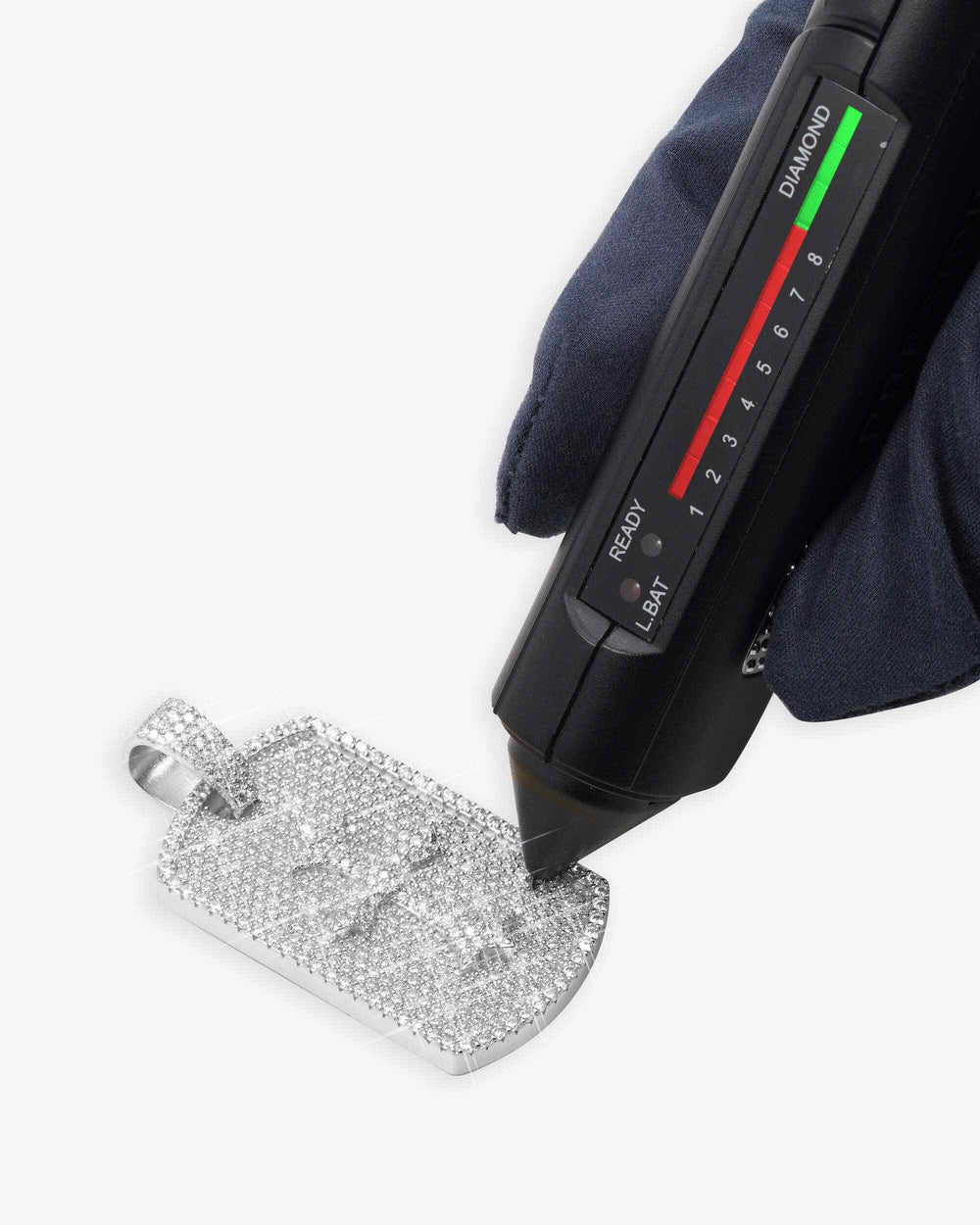 moissanite dog tag cross pendant 14k gold white icecartel test