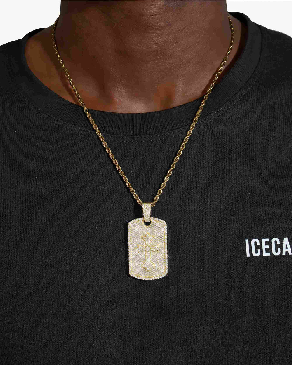 moissanite dog tag cross pendant 14k gold yellow icecartel model