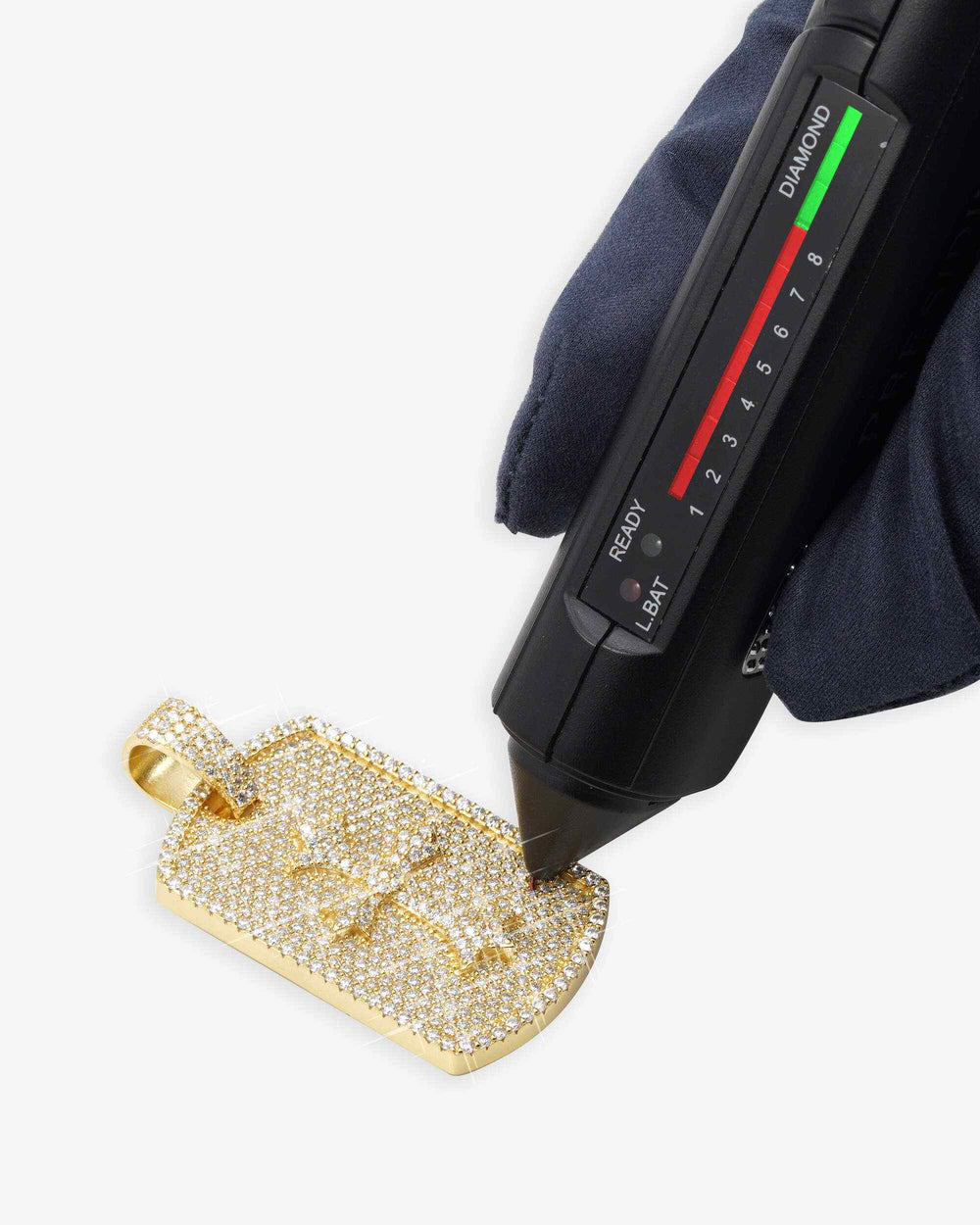 moissanite dog tag cross pendant 14k gold yellow icecartel test