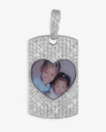 Moissanite Dog Tag Heart Photo Pendant 14K Gold - White Gold