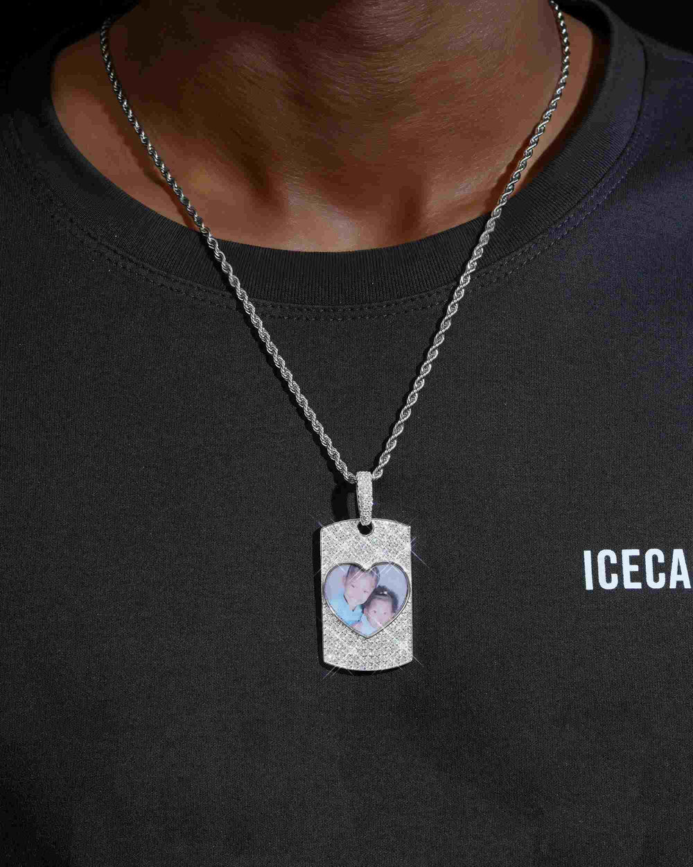 moissanite dog tag heart photo pendant 14k gold icecartel model