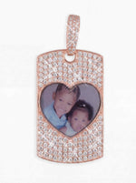 Moissanite Dog Tag Heart Photo Pendant 14K Gold - Rose Gold