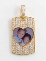 Moissanite Dog Tag Heart Photo Pendant 14K Gold - Yellow Gold