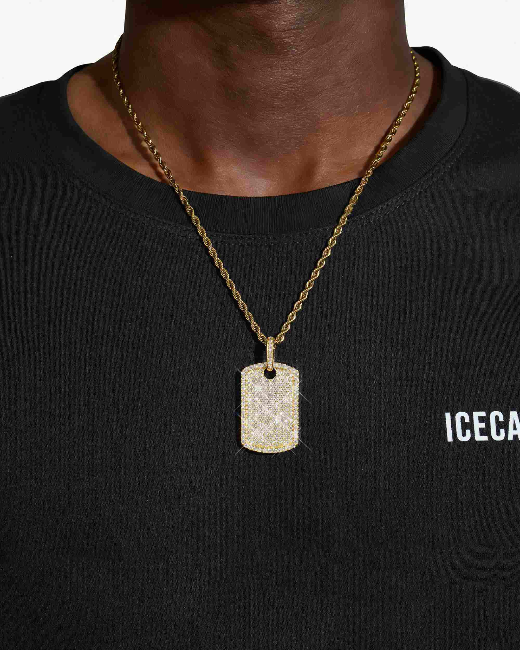 Moissanite Dog Tag Pendant 14K Yellow Gold - VVS Diamonds - IceCartel™