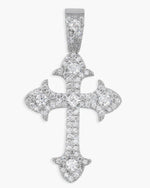 Moissanite Fleur Cross Pendant 14K Gold - White Gold