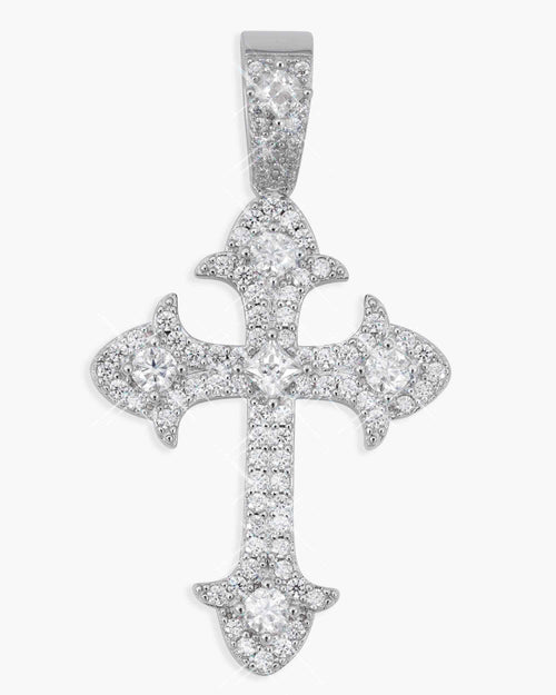Moissanite Fleur Cross Pendant 14K Gold